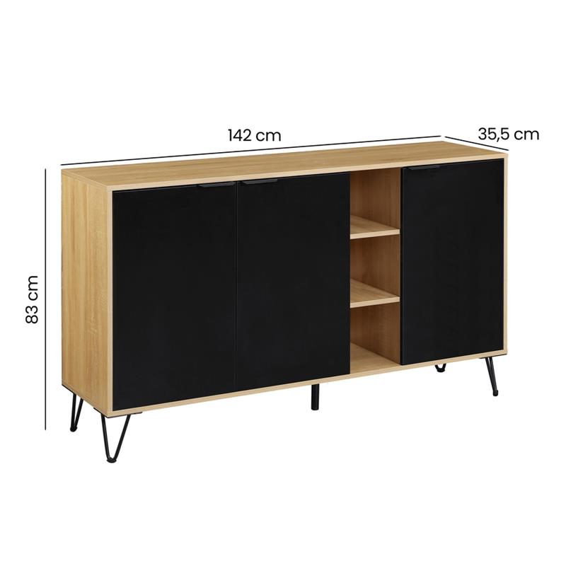 MADRID CREDENZA ROVERE/NERO 142X35,6X83 CM