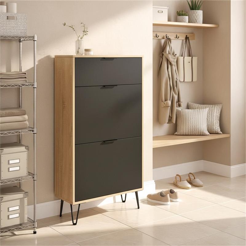 MADRID SCARPIERA ROVERE/NERO 63X26X118 CM