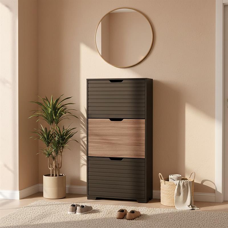 TOLEDO SCARPIERA 3 RIBALTE NOCE/NERO 63X26X125 CM