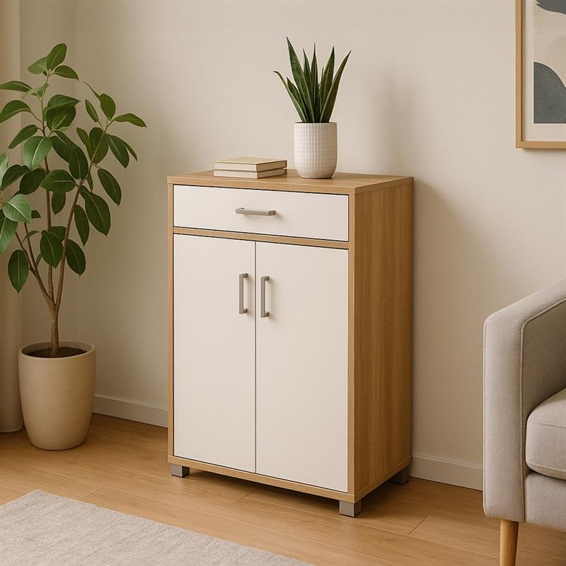 MULTIUSO 2 ANTE 1 CASSETTO BIANCO/ROVERE 76,8X50X113 CM