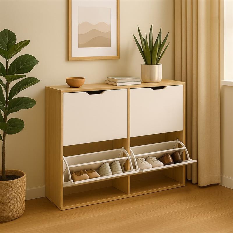 SKY SCARPIERA 4 ANTE ORIZ. BIANCA/ROVERE 105X24X82 CM