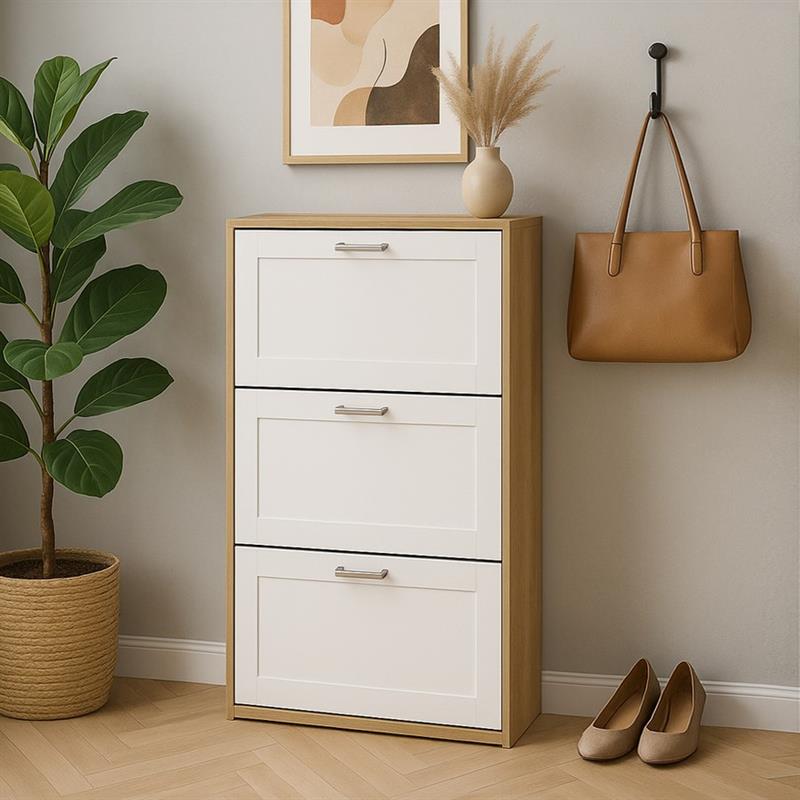 LINEAR SCARPIERA 3 ANTE BIANCA/ROVERE 63X24X115 CM