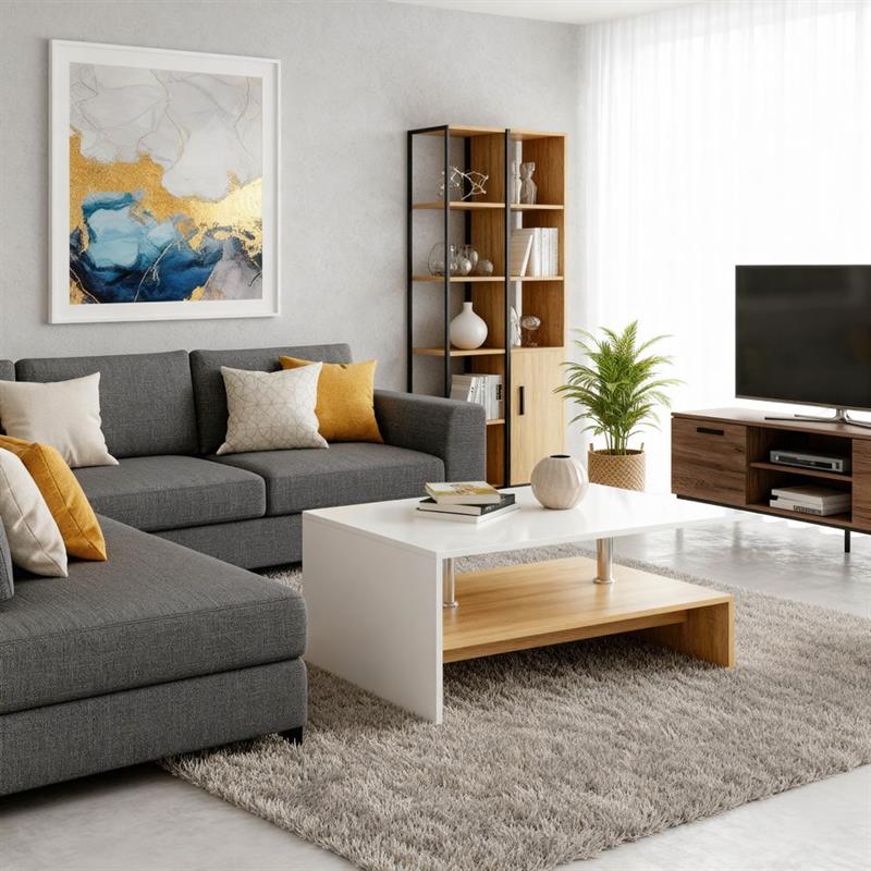 CELIO TAVOLINO BIANCO E ROVERE 90X59,6X42 CM