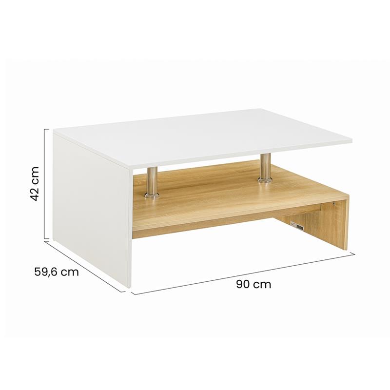 CELIO TAVOLINO BIANCO E ROVERE 90X59,6X42 CM