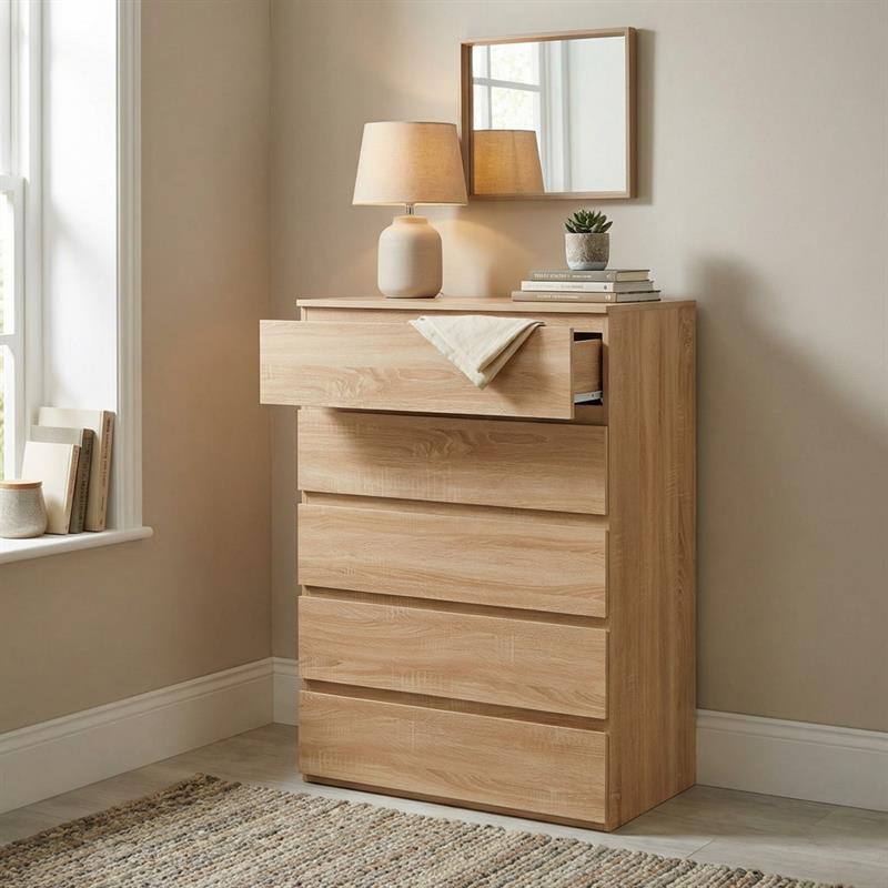 VALE CASSETTIERA 5 CASSETTI ROVERE 76,8X50X113 CM