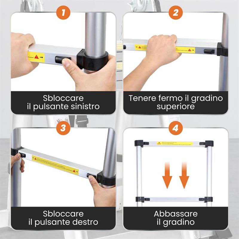 SCALA TELESCOPICA  PIEGHEVOLE ALLUMINIO 3.8M
