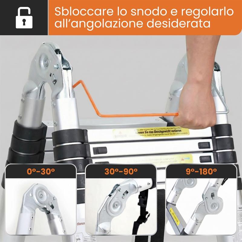 SCALA TELESCOPICA  PIEGHEVOLE ALLUMINIO 3.8M