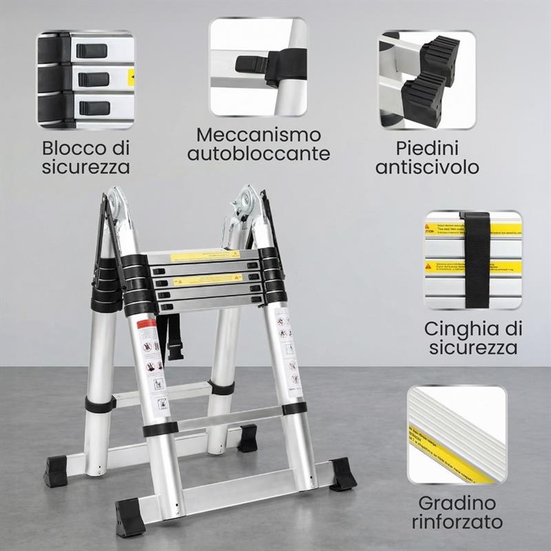 SCALA TELESCOPICA  PIEGHEVOLE ALLUMINIO 5M