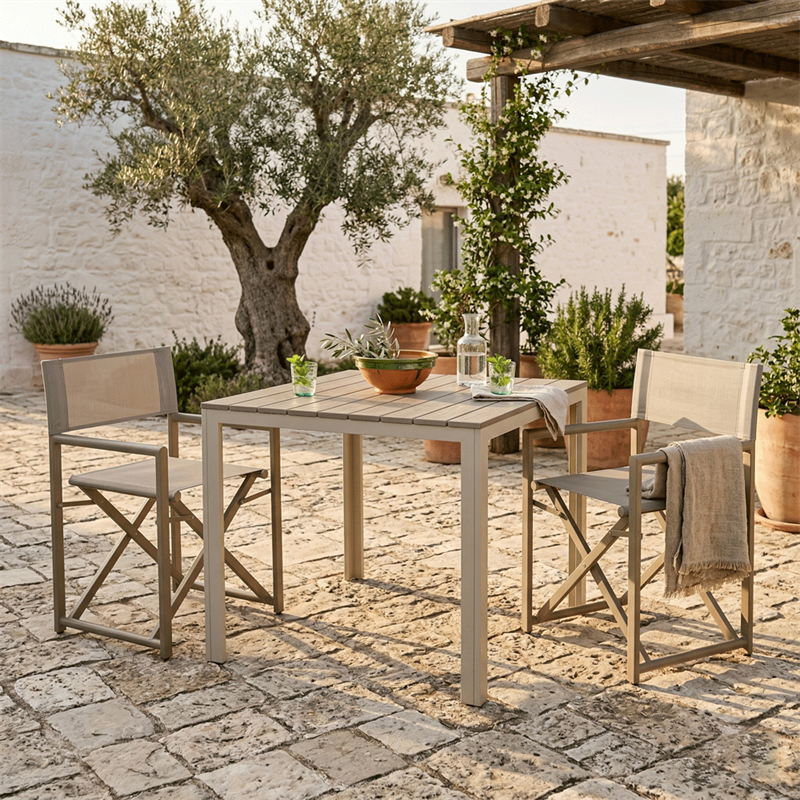 Tavolo da giardino quadrato in resina HDPE tortora 78x78x74 -  Andy