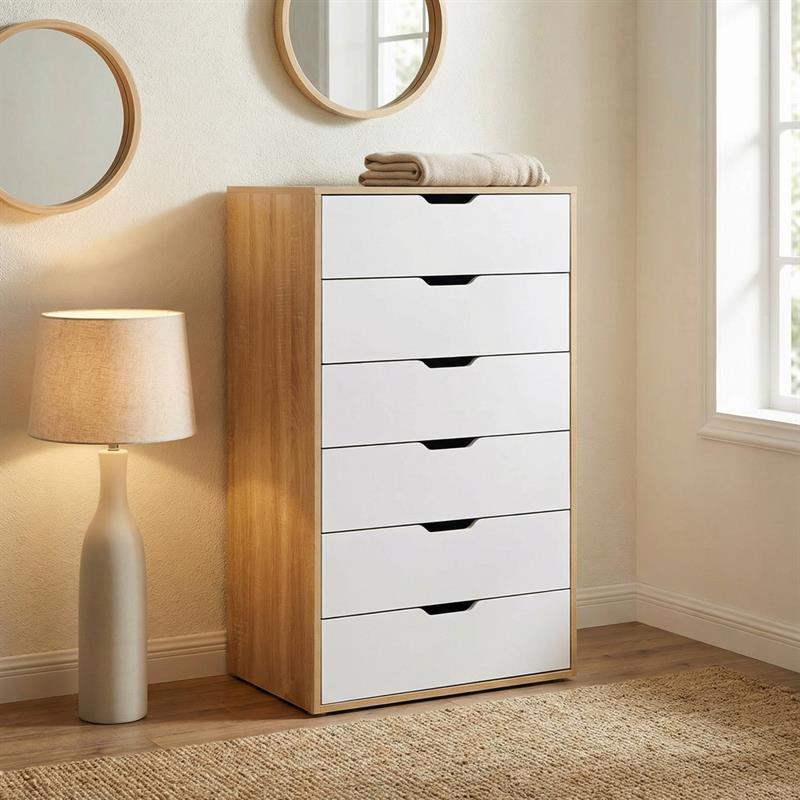 SKY CASSETTIERA 6 CASSETTI BIANCO/ROVERE 68X40X115 CM