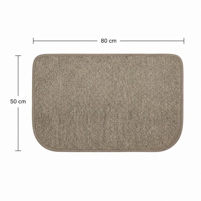 Tappeto antiscivolo beige stondato 50x80 effetto lino