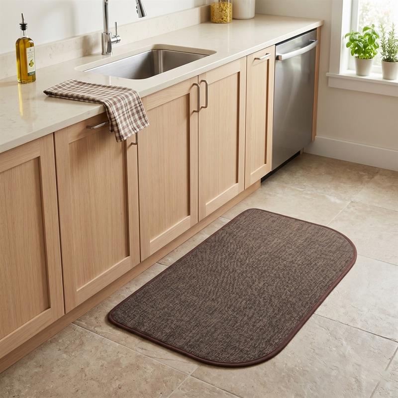 Tappeto antiscivolo marrone stondato 50x80 effetto lino