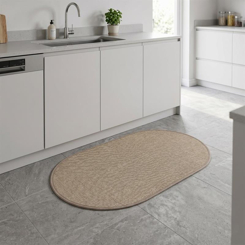 Tappeto antiscivolo ovale beige 50x80 effetto lino