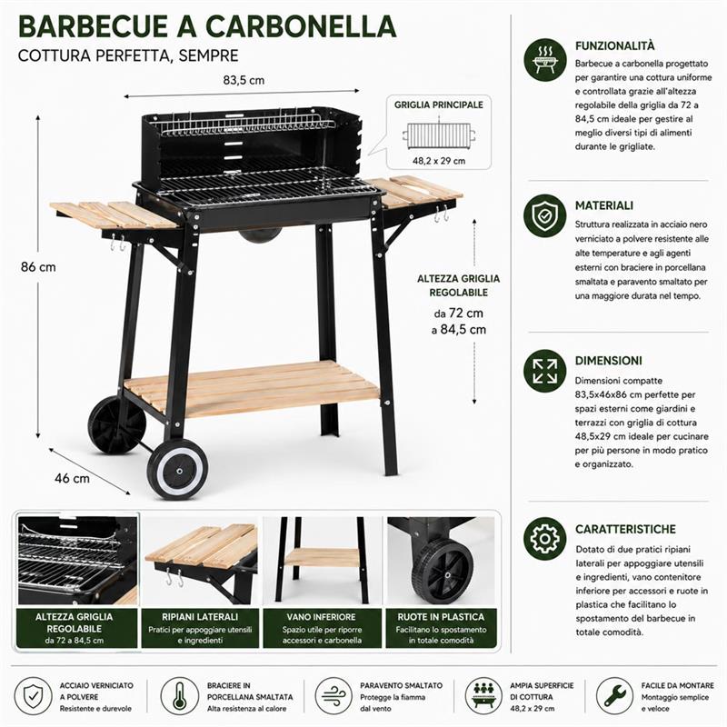 Barbecue a carbonella con altezza di cottura regolabile Charlie Acciaio