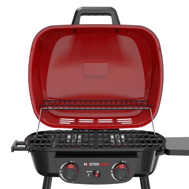 Barbecue a gas con 2 bruciatori e coperchio rosso Pop Acciaio