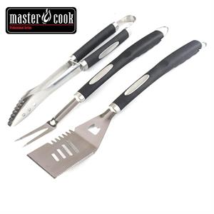 Set accessori barbecue Master Cook con spatola pinza e forchettone Acciaio