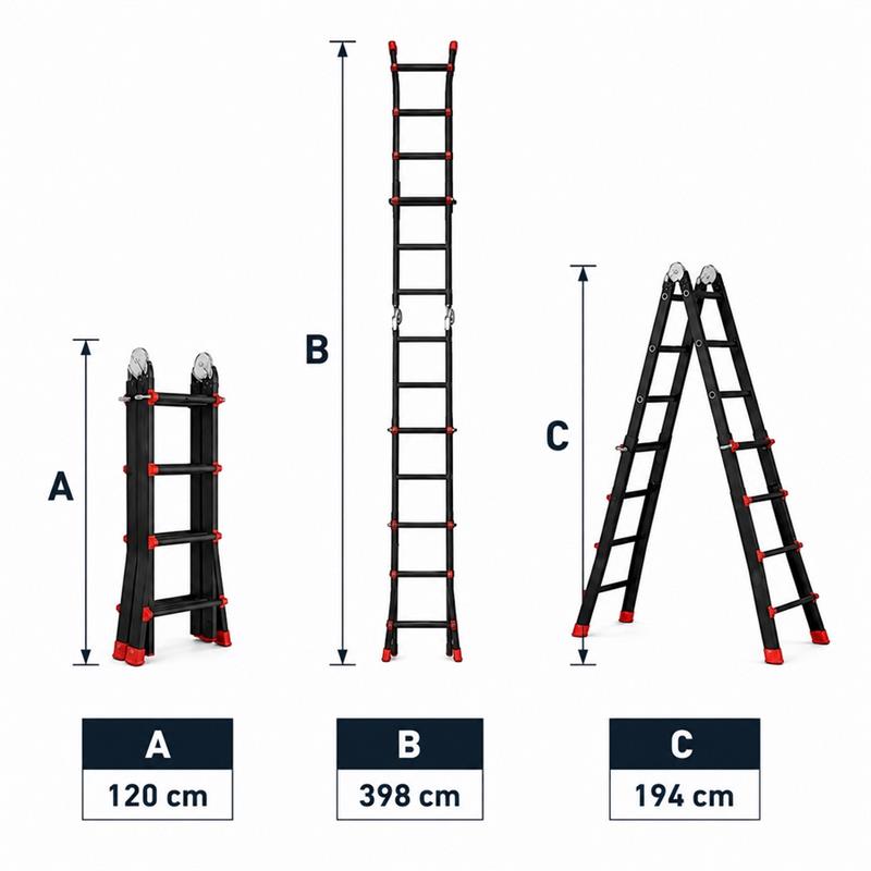 Scala telescopica multifunzione 4+4 pioli nera portata 150 kg