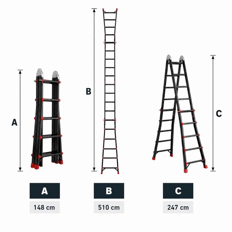 Scala telescopica multifunzione 5+5 pioli nera portata 150 kg