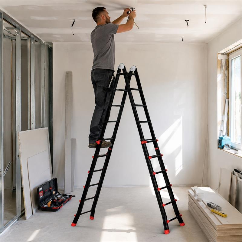 Scala telescopica multifunzione 6+6 pioli nera portata 150 kg