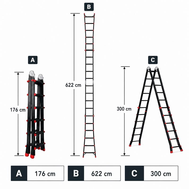 Scala telescopica multifunzione 6+6 pioli nera portata 150 kg