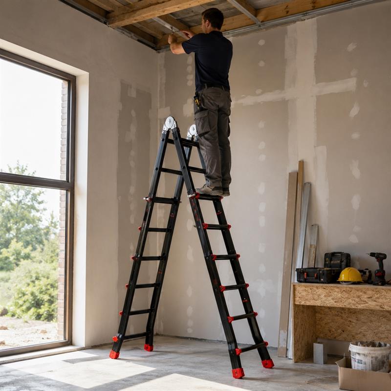 Scala telescopica multifunzione 3+3 pioli nera portata 150 kg