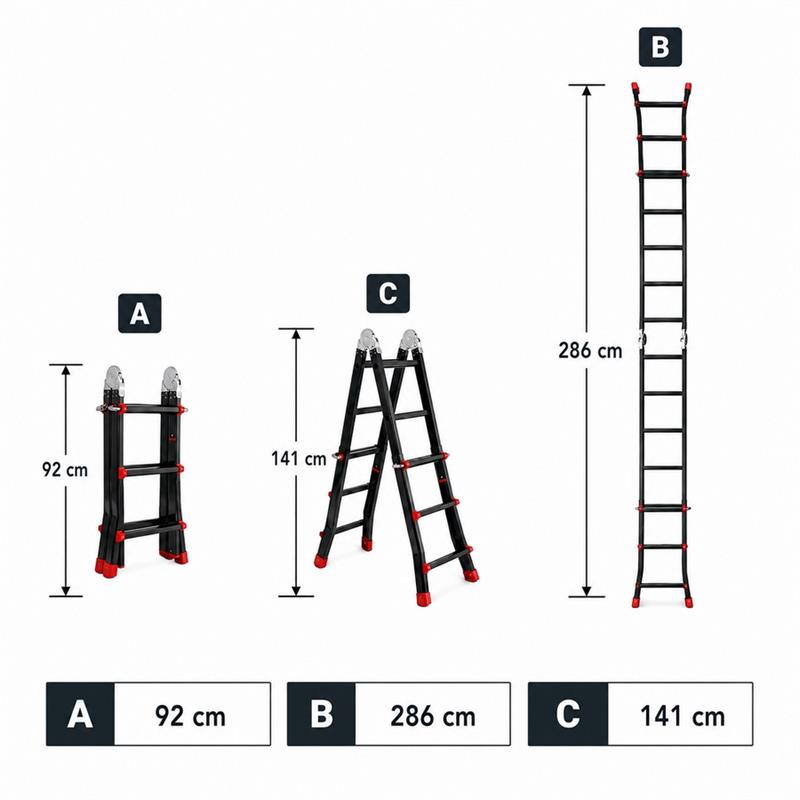 Scala telescopica multifunzione 3+3 pioli nera portata 150 kg