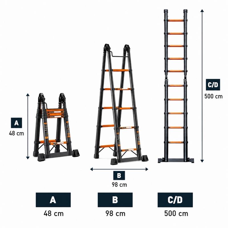 Scala telescopica doppia in alluminio 5+5 pioli 4 m portata 150 kg
