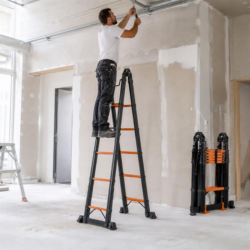 Scala telescopica doppia in alluminio 6+6 pioli 4,8 m portata 150 kg