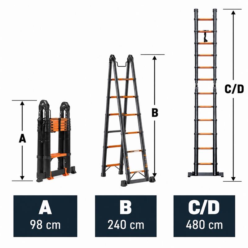Scala telescopica doppia in alluminio 6+6 pioli 4,8 m portata 150 kg