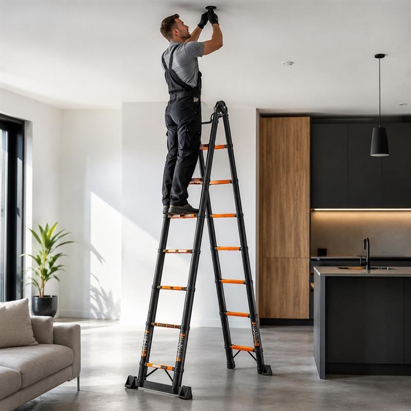 Scala telescopica doppia in alluminio 7+7 pioli 5,6 m portata 150 kg