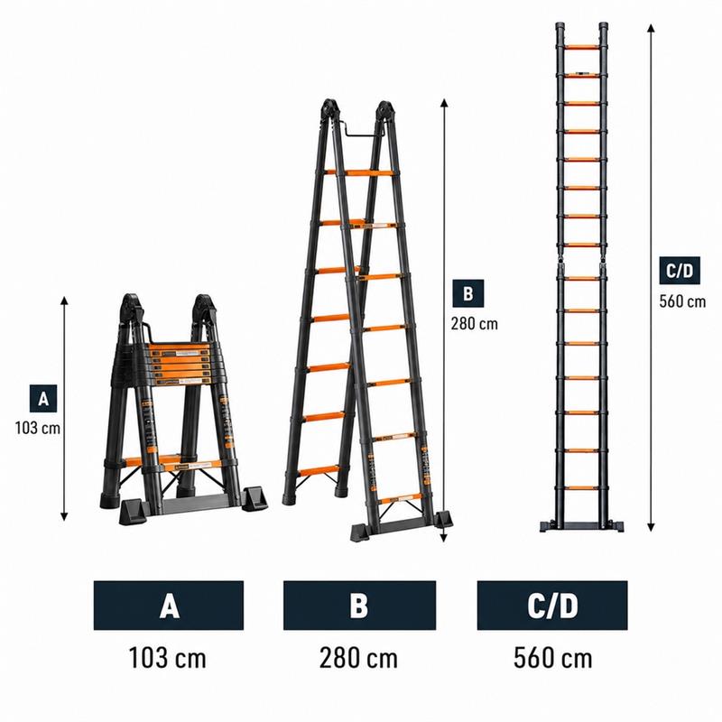 Scala telescopica doppia in alluminio 7+7 pioli 5,6 m portata 150 kg