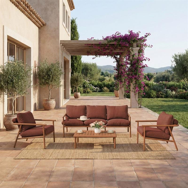 NAYARA SET ALLUMINIO EFFETTO LEGNO 5 POSTI TERRACOTTA