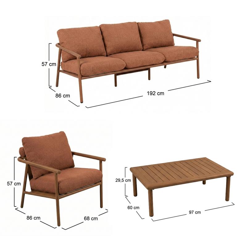 NAYARA SET ALLUMINIO EFFETTO LEGNO 5 POSTI TERRACOTTA