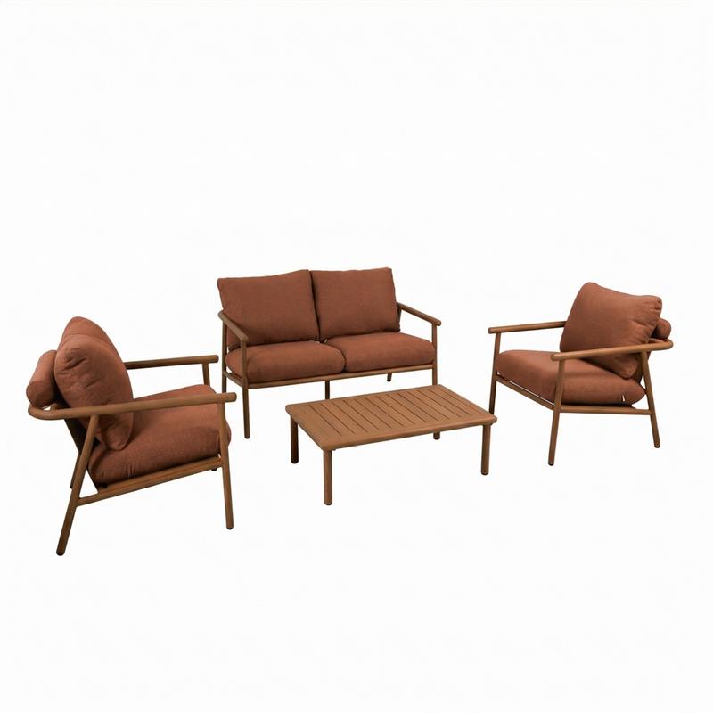 NAYARA SET ALLUMINIO EFFETTO LEGNO 4 POSTI TERRACOTTA