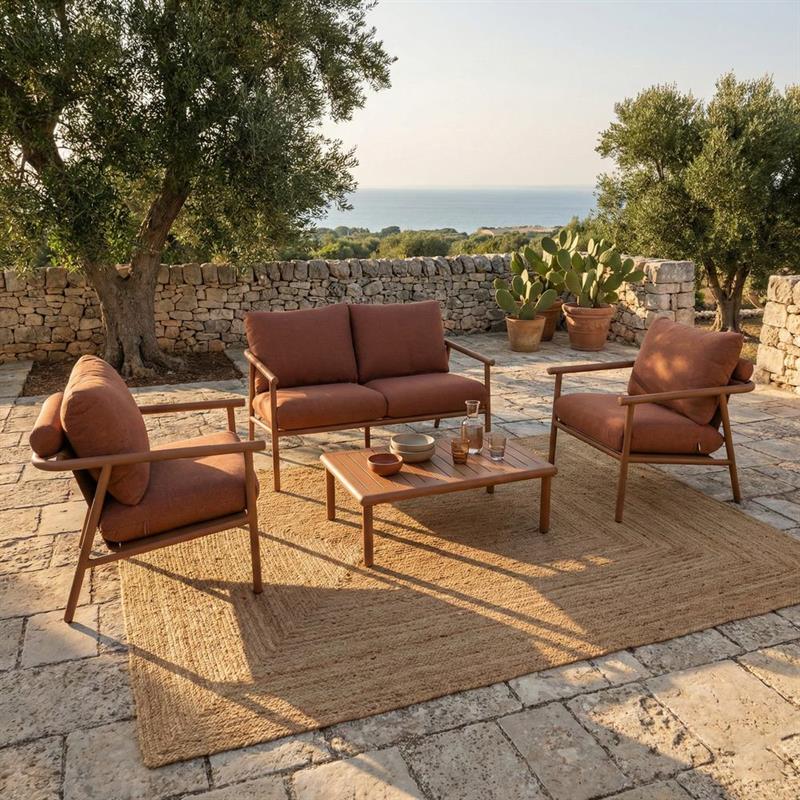 NAYARA SET ALLUMINIO EFFETTO LEGNO 4 POSTI TERRACOTTA
