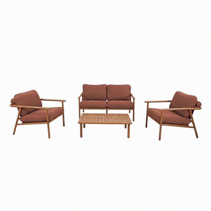 NAYARA SET ALLUMINIO EFFETTO LEGNO 4 POSTI TERRACOTTA