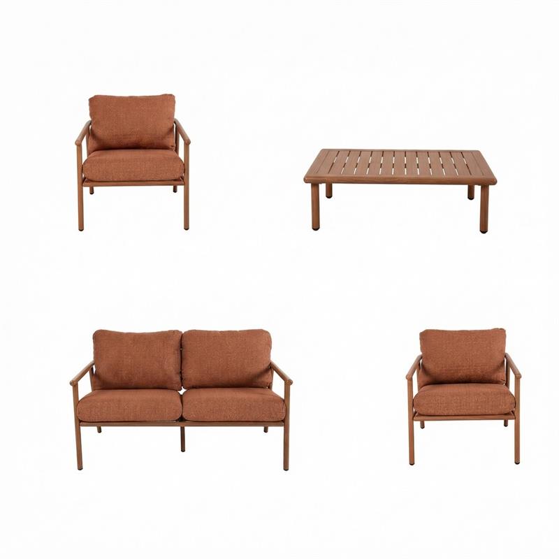 NAYARA SET ALLUMINIO EFFETTO LEGNO 4 POSTI TERRACOTTA
