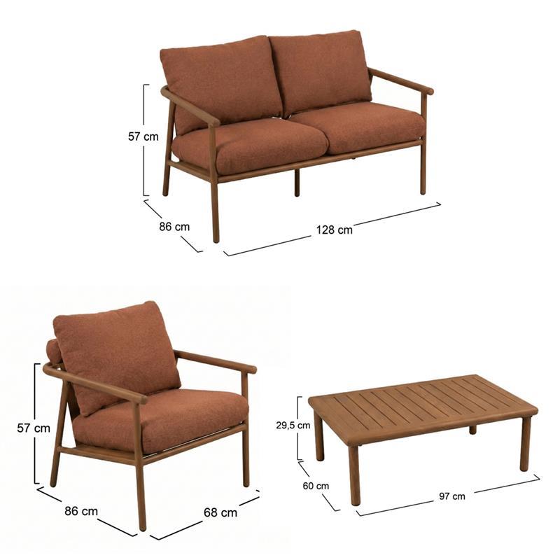 NAYARA SET ALLUMINIO EFFETTO LEGNO 4 POSTI TERRACOTTA