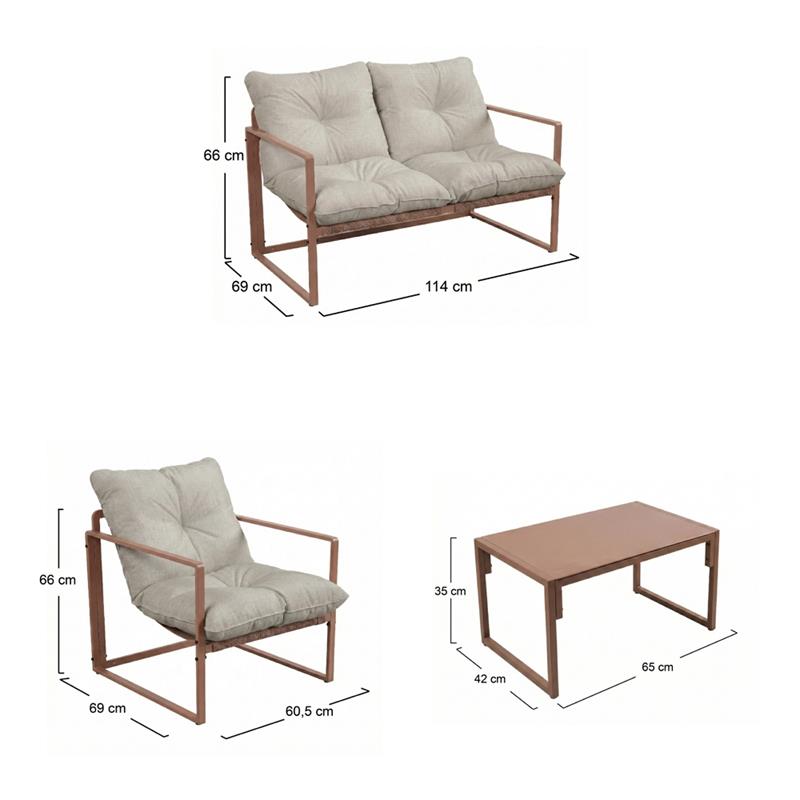 SQUARED SET METALLO 4 POSTI MOCHA MOUSSE