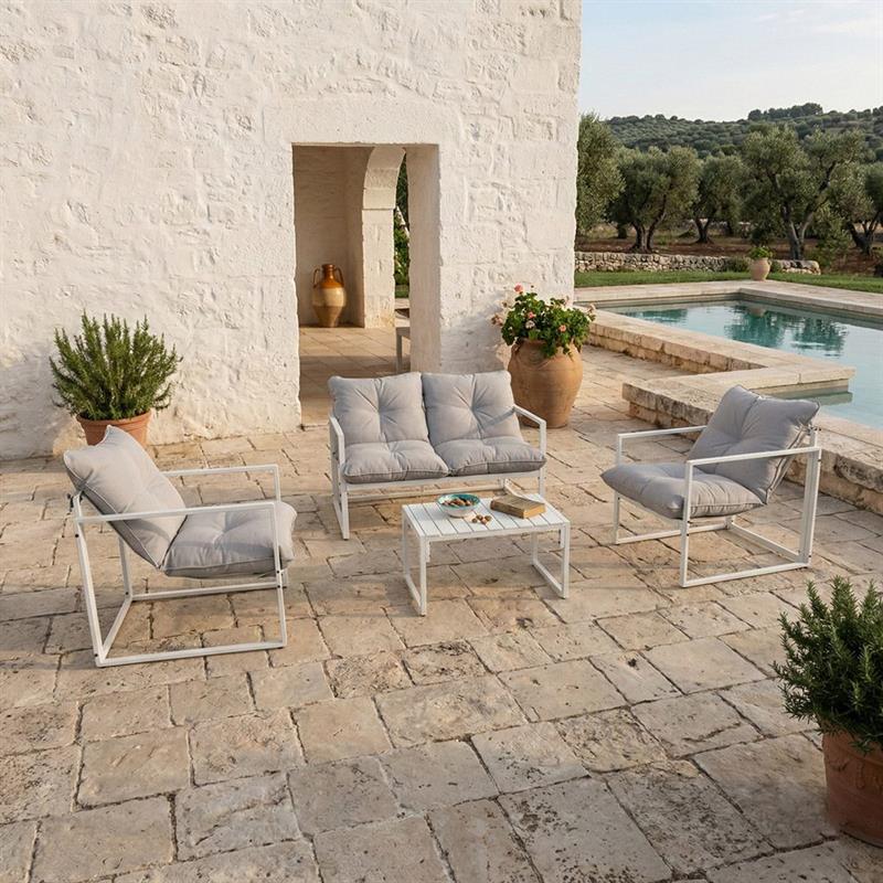 SQUARED SET METALLO 4 POSTI BIANCO