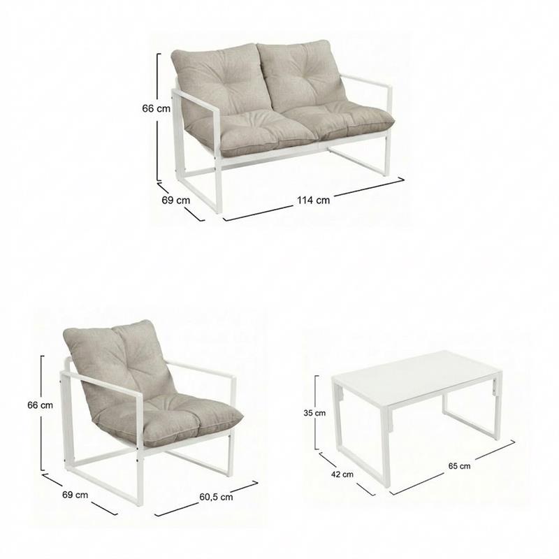 SQUARED SET METALLO 4 POSTI BIANCO