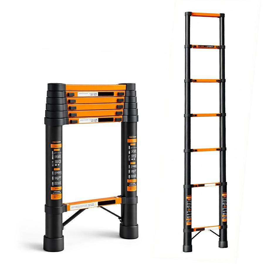 Scala telescopica singola nera in alluminio 2,6 m portata 150 kg