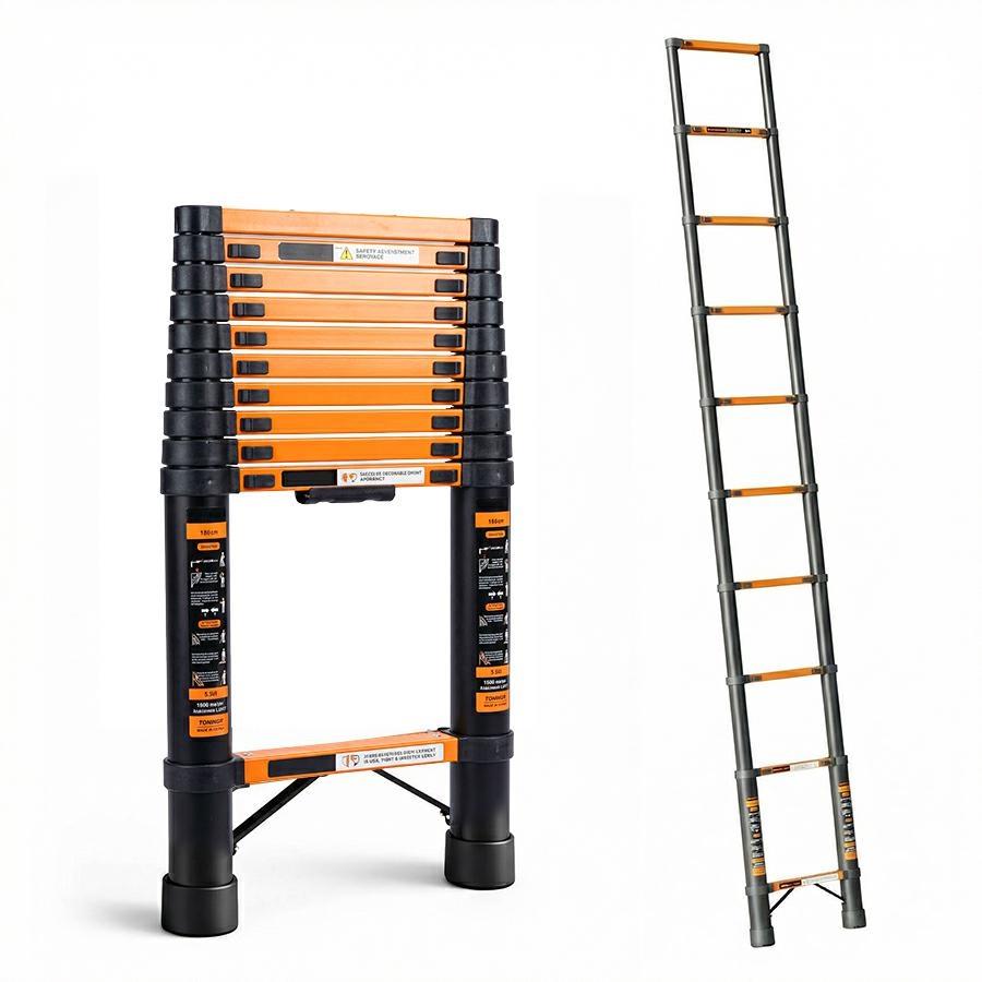 Scala telescopica singola nera in alluminio 3,8 m portata 150 kg