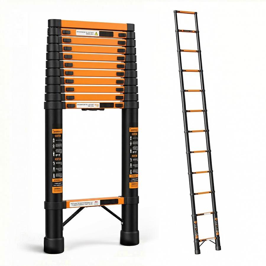 Scala telescopica singola nera in alluminio 5 m portata 150 kg