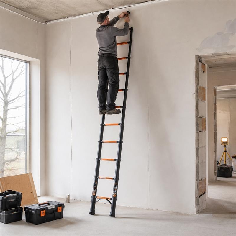 Scala telescopica singola nera in alluminio 5 m portata 150 kg