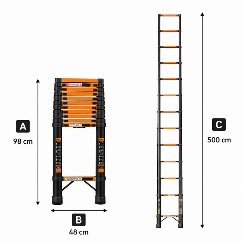 Scala telescopica singola nera in alluminio 5 m portata 150 kg