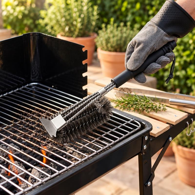 Spazzola barbecue per griglia in acciaio Inox con raschietto