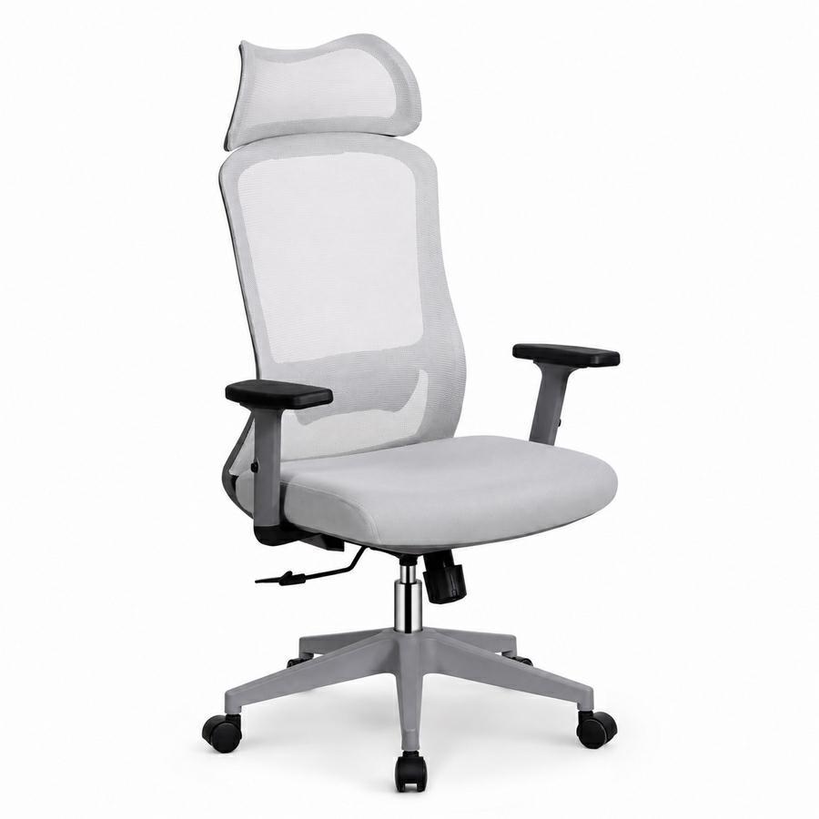 Sedia ufficio ergonomica in rete grigio chiaro con poggiatesta - Jeff