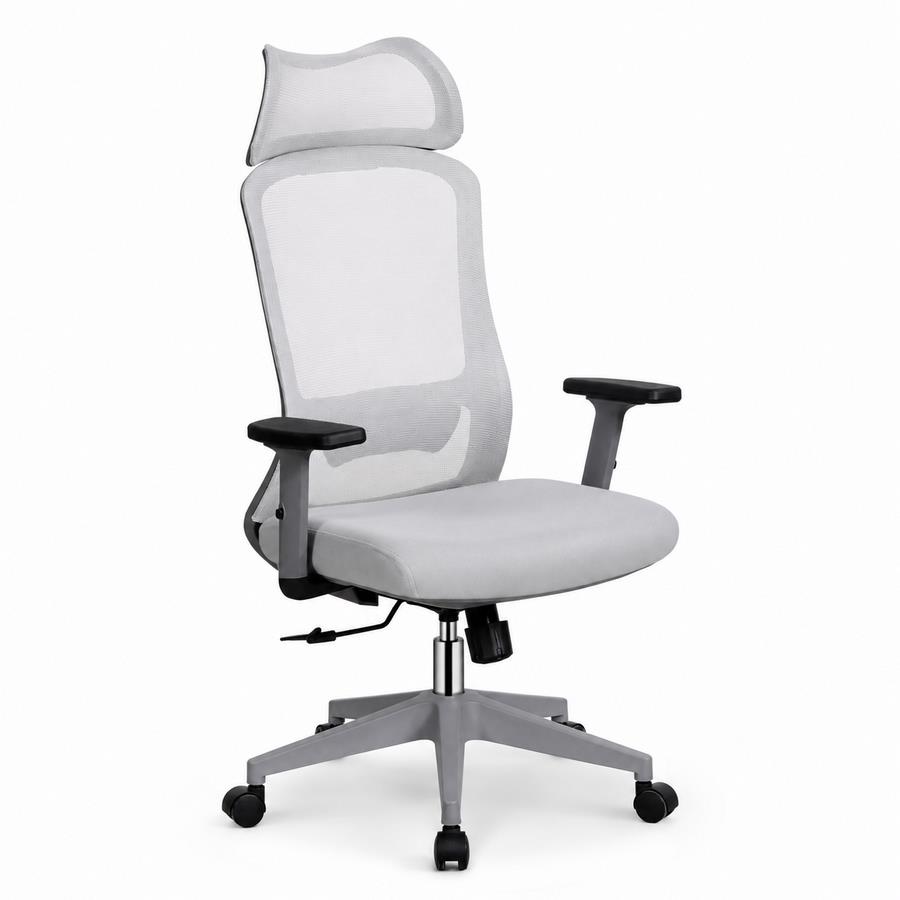 Sedia ufficio ergonomica in rete grigio chiaro con poggiatesta - Jeff
