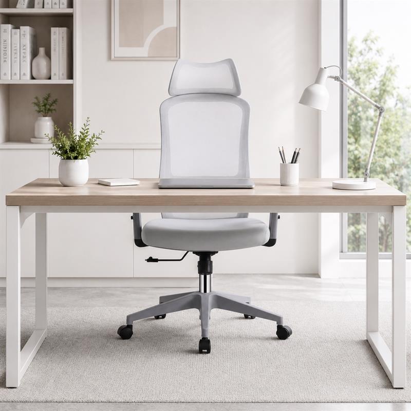 Sedia ufficio ergonomica in rete grigio chiaro con poggiatesta - Jeff